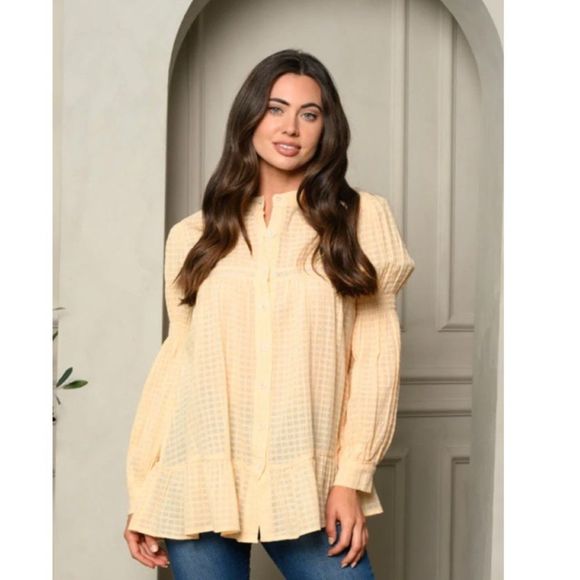 BUTTON UP TUNIC TOP LONG SLEEVE - Picture 1 of 2